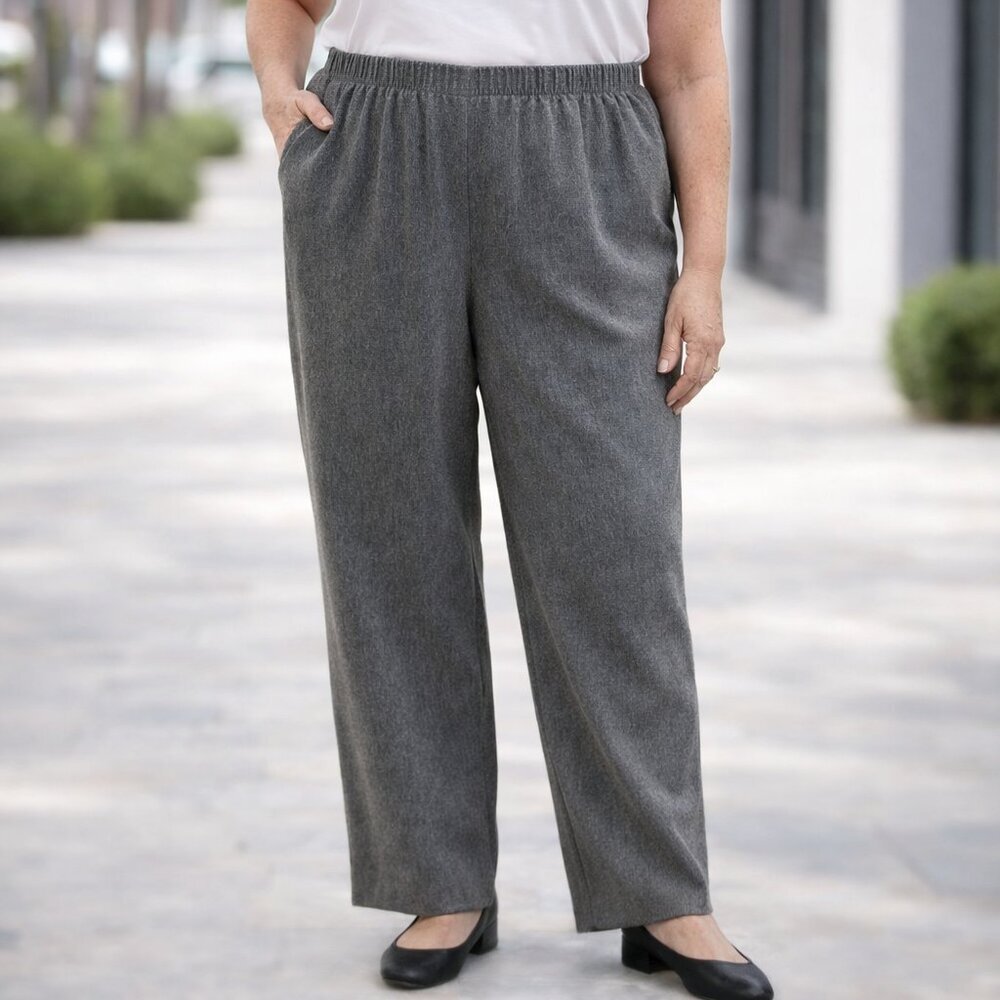 Alfred Dunner Elastic Waist Gray 16 Proportioned Dress Pants
